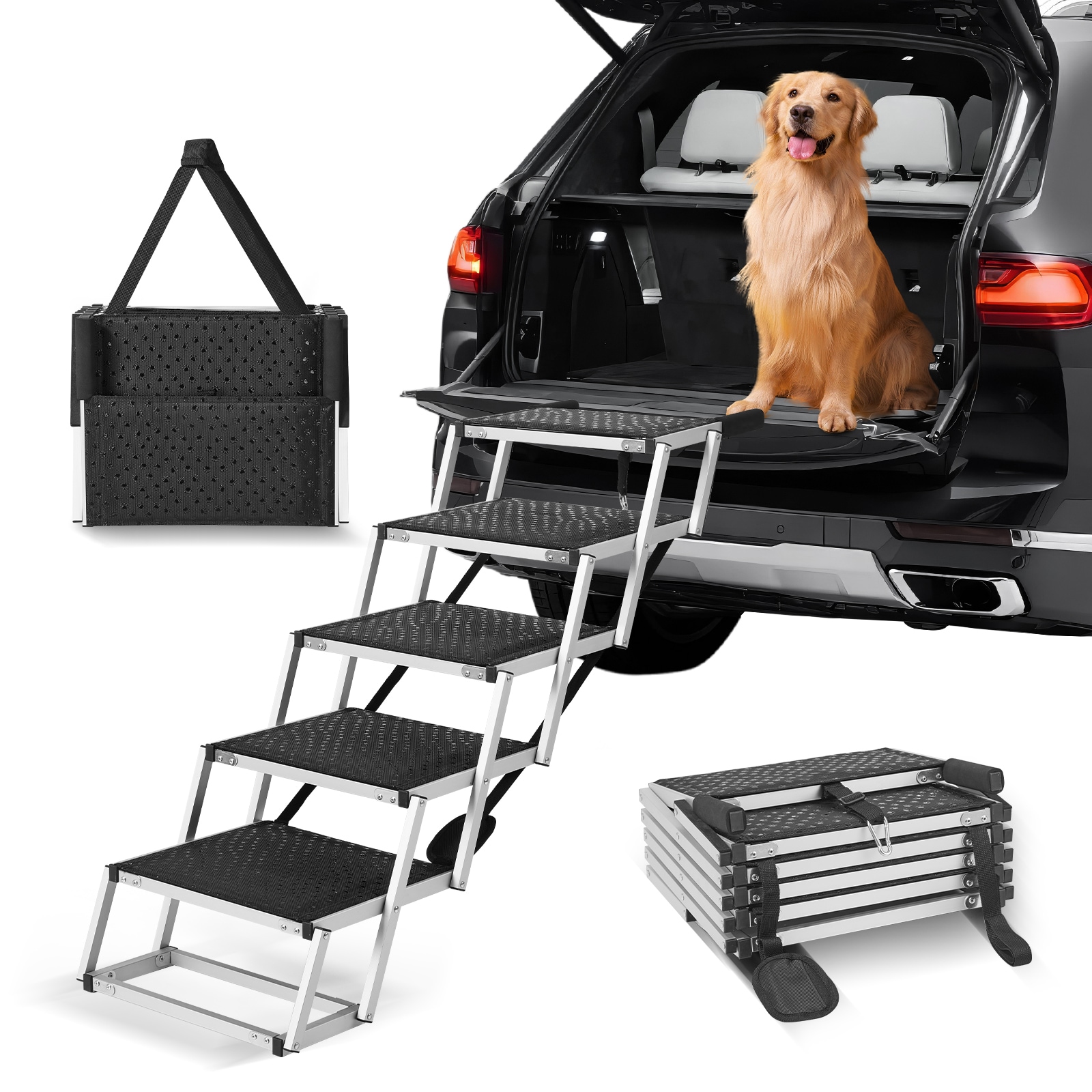 Foldable Dog Stairs For Cars With Aluminum Frame For Pets_voghion.com